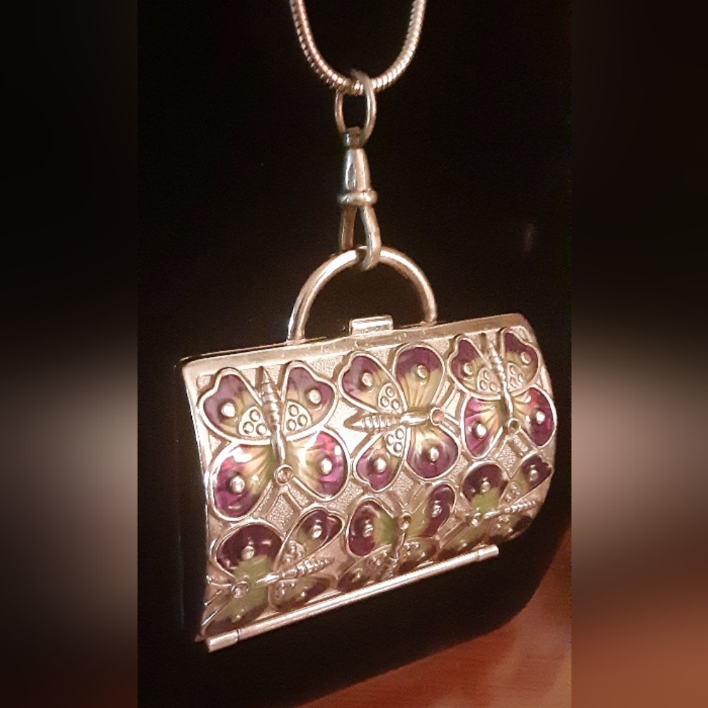 ST BUTTERFLY Keepsake Purse Trinket Box by Judith Leiber on C clasp w/30" Chain